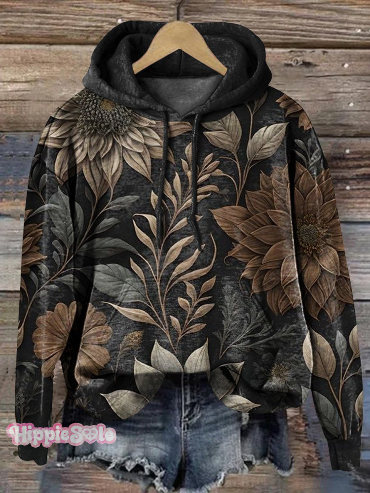 Retro Night Floral Pattern Printed Casual Hoodie Sweatshirt Multicolor / S