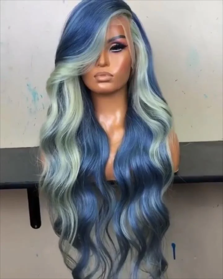 ELCNEPAL® | (✨NEW) MIXED BLUE COLORS HAIR  365 LACE WIG 2021 HOT STRAIGHT WIG ELCNEPAL
