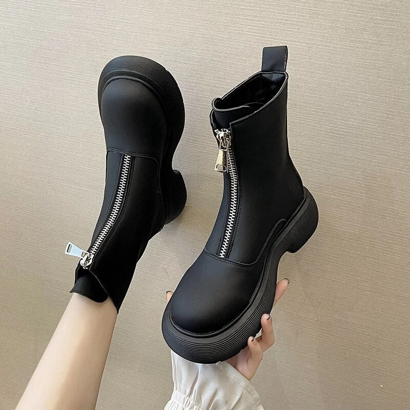 2021 Autumn Platform Martin Boots Thick Bottom Women Boots Black Gothic Shoes female Leather Punk Ankle Boots