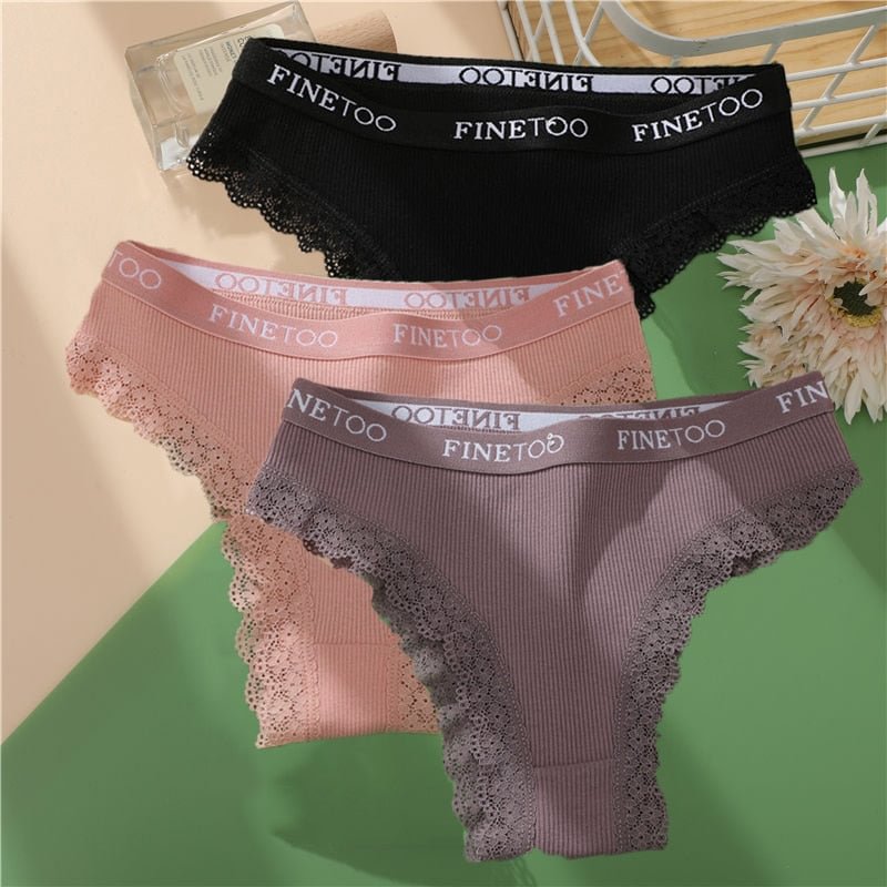 3PCS Sexy Cotton Lace Panties For Women Brazilian Women Underwear Female Underpants Seamless Women's Panties Intimates M-XXL