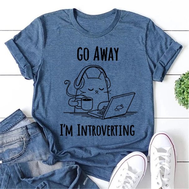 Go Away I'm Introverting Cat Print Women Slogan T-Shirt