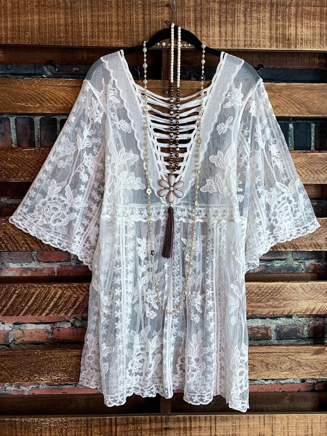 Casual Style Loose Lace Hollow Soft Top