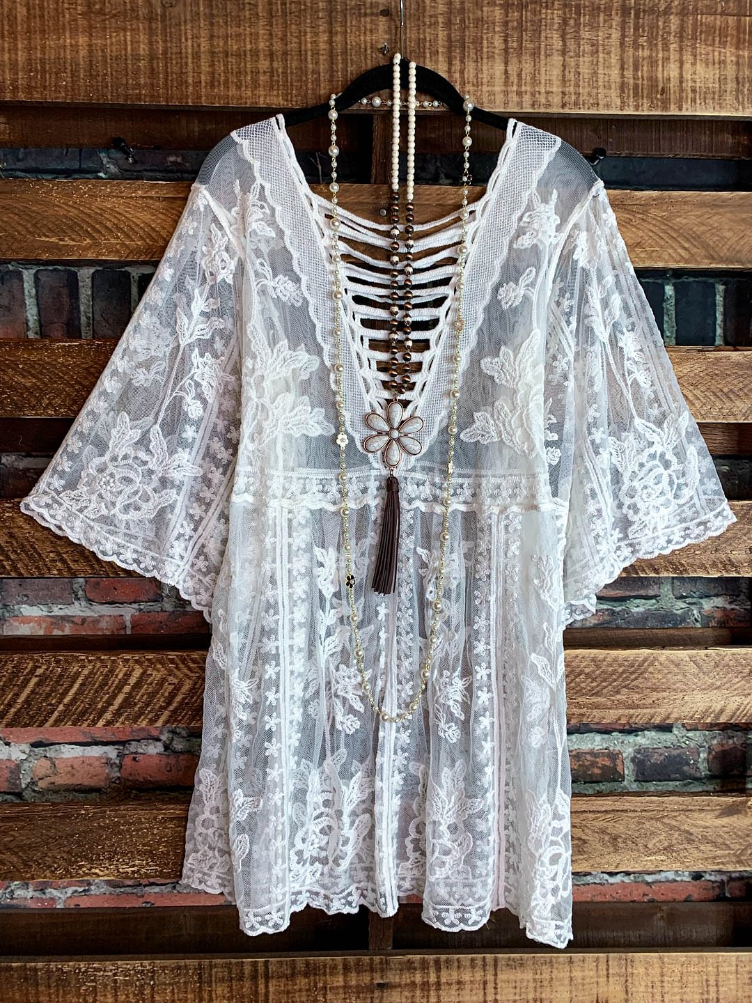 Casual Style Loose Lace Hollow Soft Top