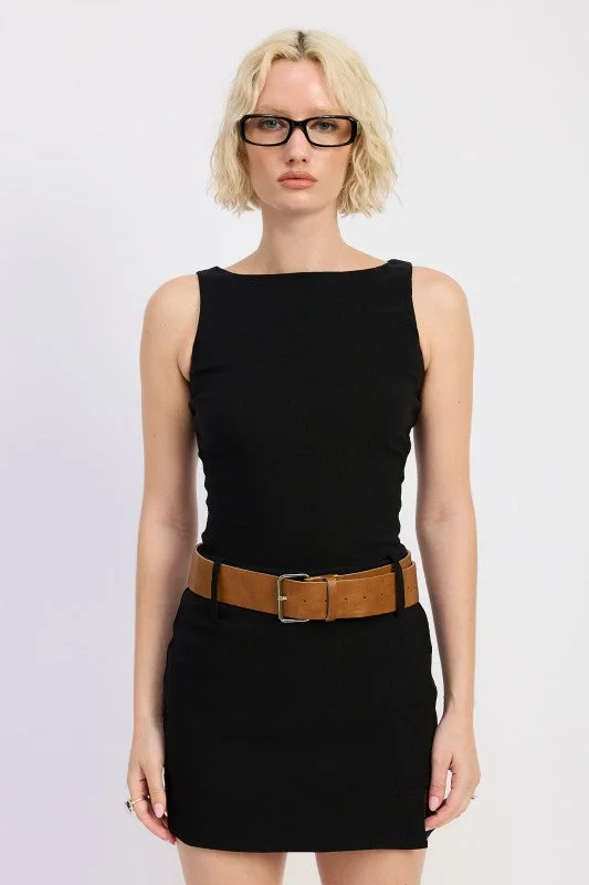 BOAT NECK MINI TANK DRESS WITH CHUNKY BELT
