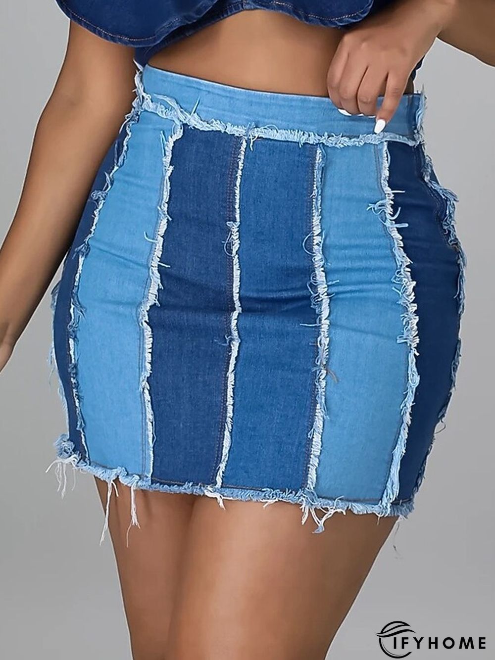 Women's Skirt Bodycon Mini Denim Blue Skirts Autumn / Fall Patchwork Streetwear Carnival Homecoming S M L | IFYHOME