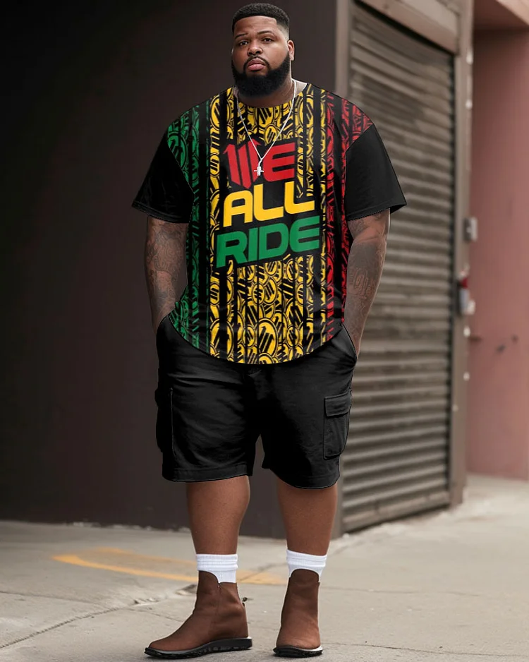Men's Plus Size Street Black Lives Matter Graffiti Black History Month Short Sleeve Shorts Suit