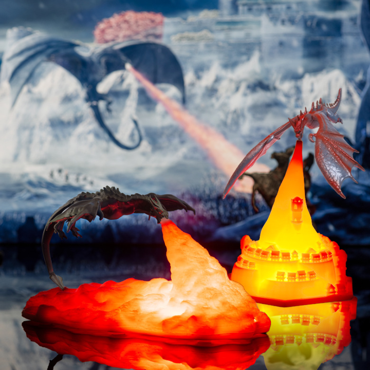 3D Printed Dragon Lamp with Chargable Castle - Fire-Breathing