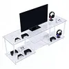 [US Local Warehouse] 55 Inch Acrylic TV Stand for TVs Up To 60 Inch TV Media Console Table with Open Storage Shelves Entertainment Center for Living Room Bedroom Gaming Room