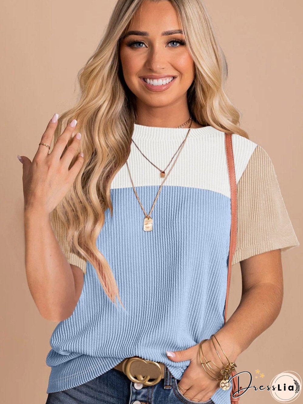 Versatile Colorblock Ribbed Knit Tee