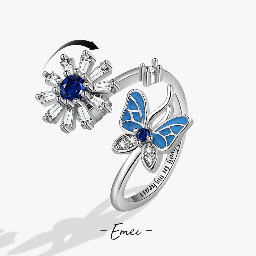 Blue Sunflower Blue Butterfly Rotating Ring