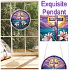 (18.5cm)DIY Acrylic Jigsaw Puzzle Window Hanging with Hanging Chain DIY Stained Glass Decoration Round Window Puzzle Decor for DIY Craft Project (Cross)