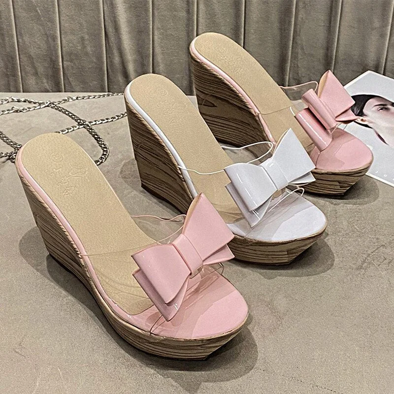 2021 Summer New Bowknot Design Platform Wedge Sandals Women's Sweet Fashion Sexy High Heels