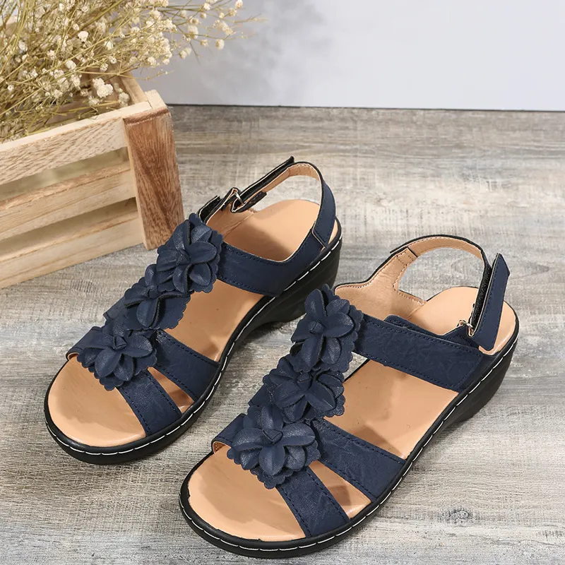 Breakj Breakj 2025 New Hollow Slope And Fish Mouth Flowers Leisure Comfortable Large Size Sandals Women
