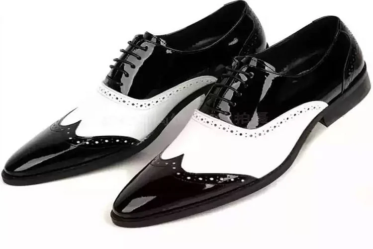 Men's Handmade Two Tone Wing Tip Dress Shoes