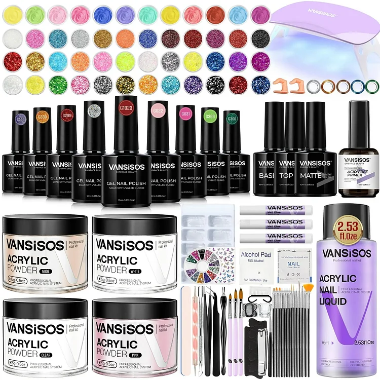 VANSISOS Acrylic Nail Kit with Everything: Beginners Professional Nail Kit Set for Starter Acrylic Nail Set with Drill Powder Nail Art Christmas Gift for Women