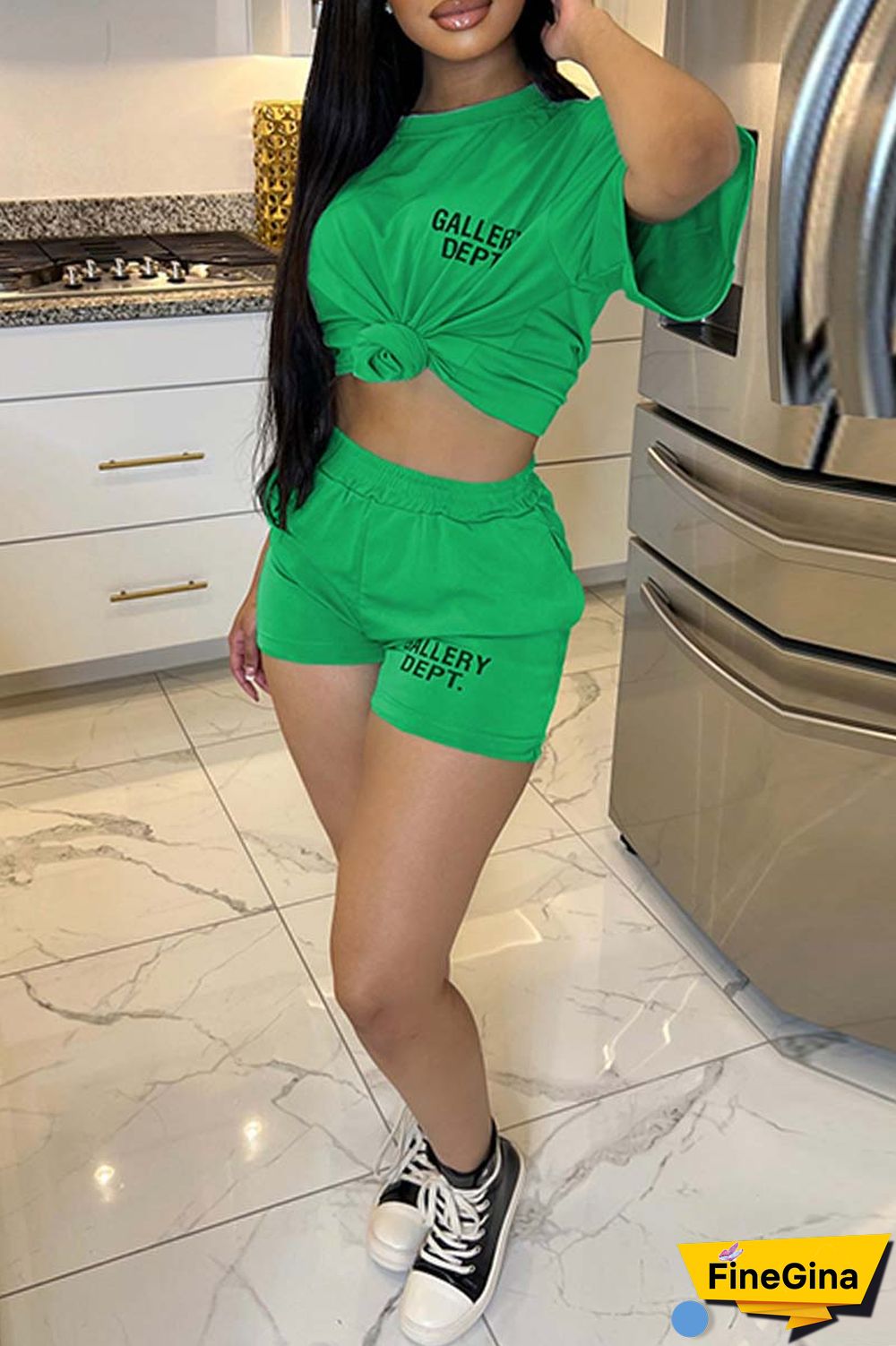 Red Casual Letter Print Basic O Neck Short Sleeve Two Pieces