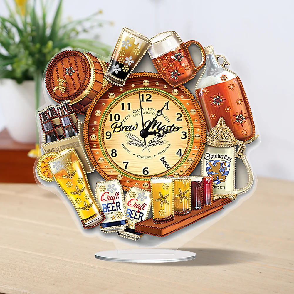 DIY Beer Special Shape Acrylic Diamond Painting Clock Art Craft