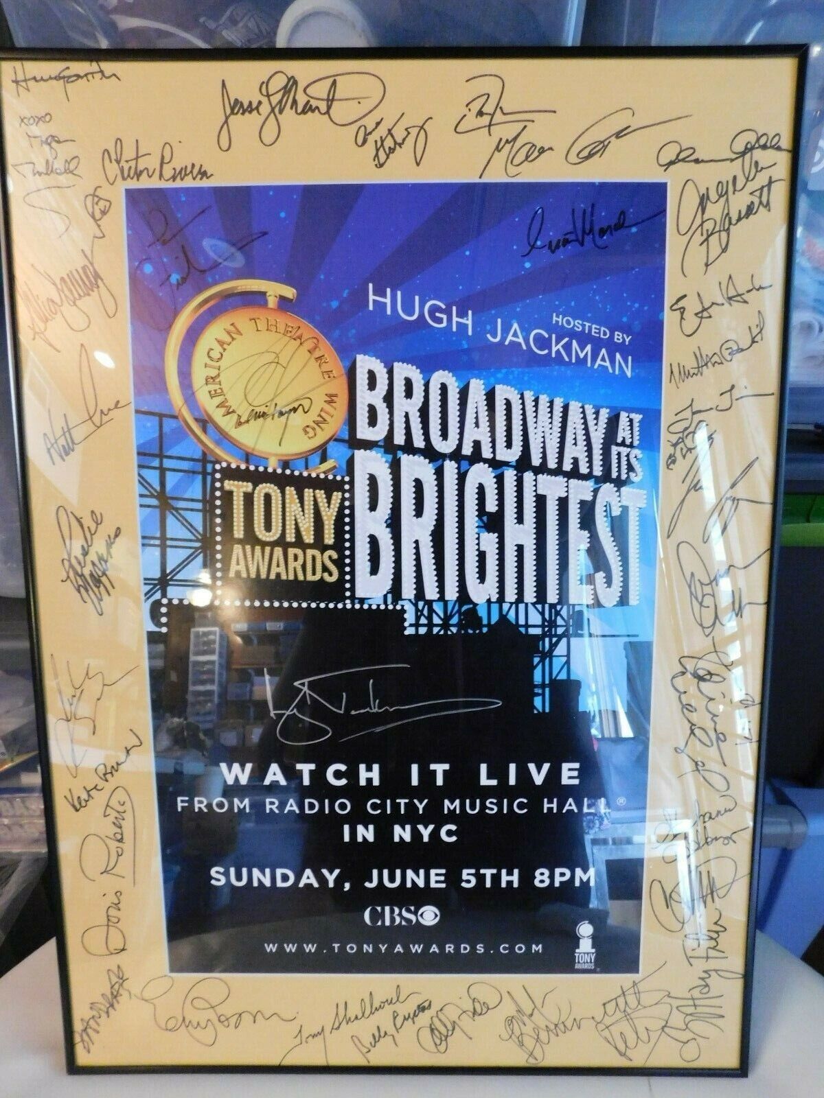 59th Tony Awards New York Radio City Signed Hugh Jackman + more 28x20 framed BR