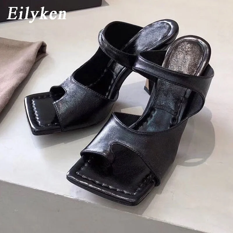 Eilyken 2022 New Design Women Slipper Elegant Square Toe High Heels Sandal Shoes High Quality Outdoor Slip On Dress Shoes