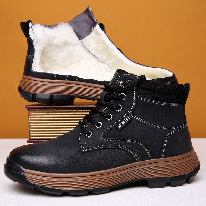 New Snow Boots mens Protective and Wear-resistant Sole Man Boots Warm Natural Wool Winter shoes Comfortable Ankle Walking Boots