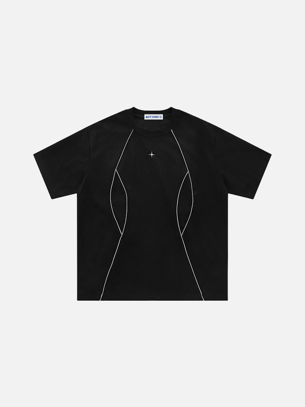 Black Act Chic Solid Reflective Strip Suede Tee Front