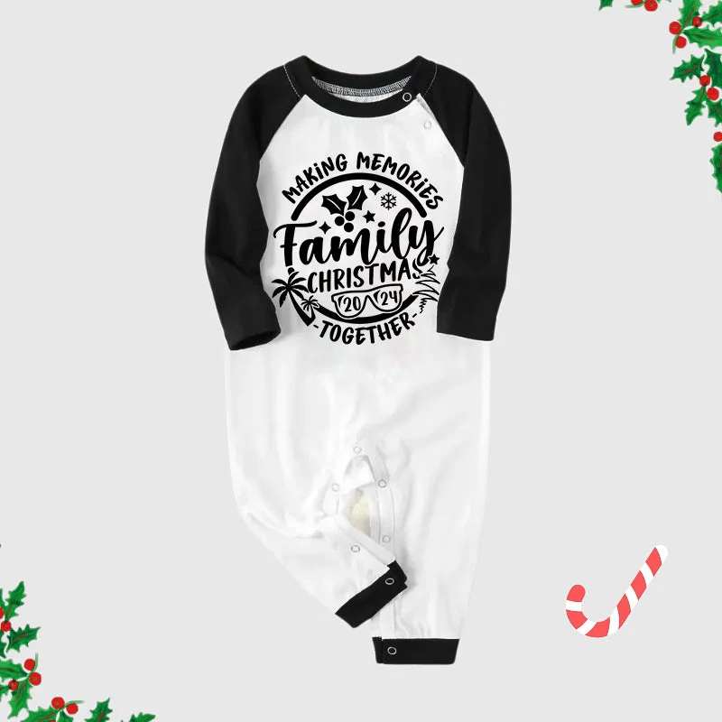 Christmas Make Memories Together 2024 Print Green & Black & White Plaid Family Matching Pajamas With Dog bandana