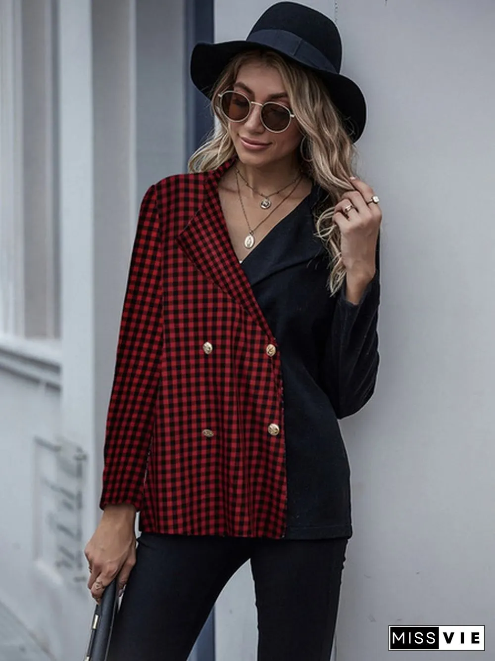 Womens Fashion Patchwork Blazer Jacket Office Work Business Outfit Lady Lapel Long Sleeve