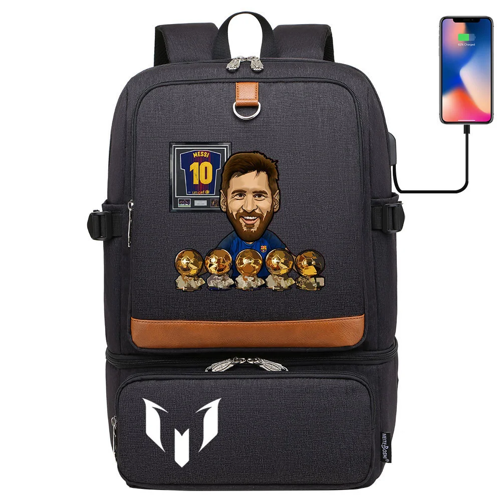 Buzzdaisy Score Big with Lionel Messi: Multi-Pocket Backpack with USB Charging and 15-Inch Laptop Capacity