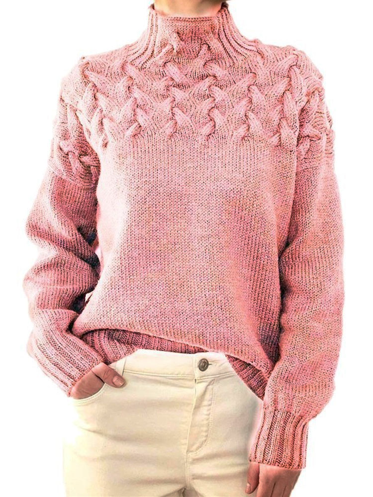 Pink Breast Cancer Awareness Knit High Neck Sweater