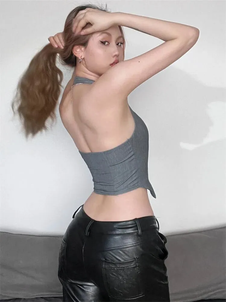 Brownm Crop Halter Top