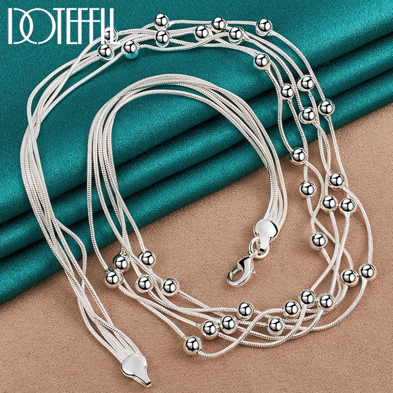 DOTEFFIL 925 Sterling Silver Multi Snake Chain Smooth Beads Necklace For Women Man Jewelry