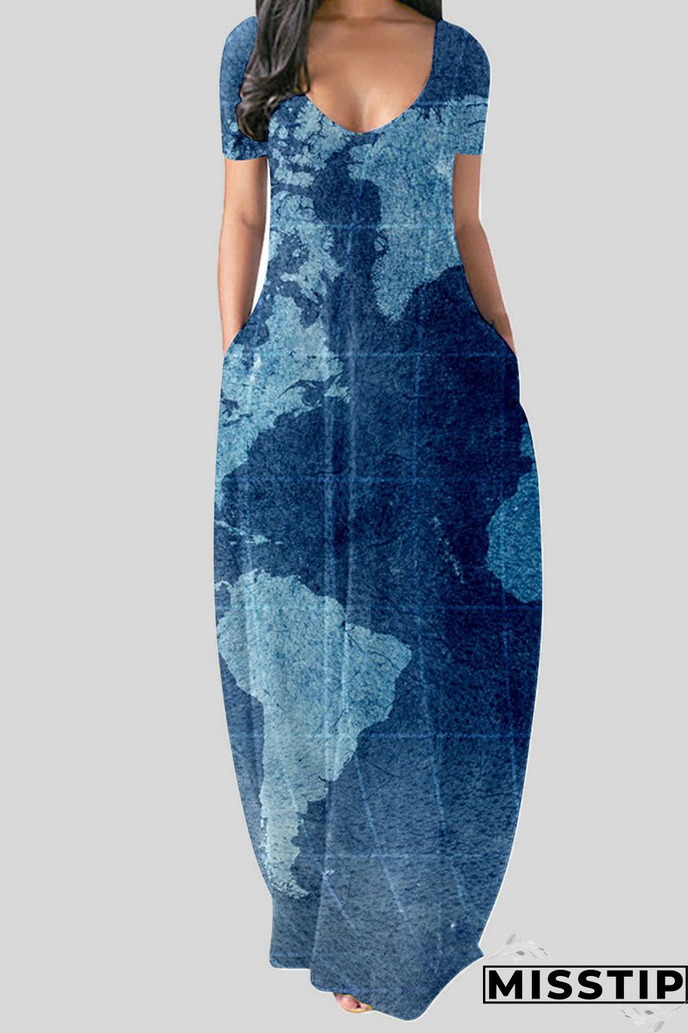 Black Casual Print Patchwork V Neck Straight Dresses