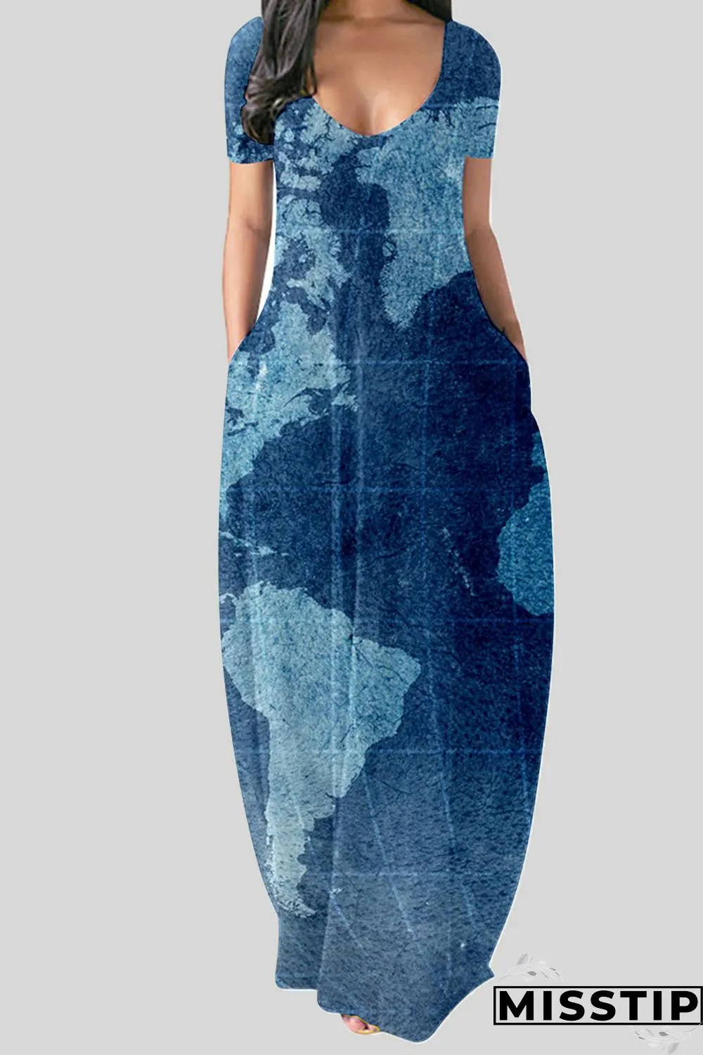 Black Casual Print Patchwork V Neck Straight Dresses
