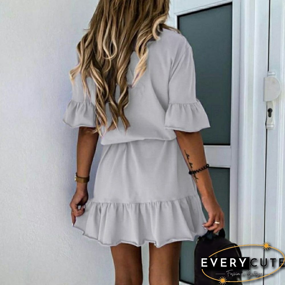 Ladies Sexy Ruffle Mini Dress Casual Short Sleeve Women Party Dresses Elegant V Neck Lace-Up Summer Dress Female Vestidos D30