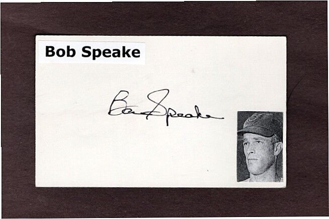 1957 BOB SPEAKE-CHICAGO CUBS AUTOGRAPHED 3X5 CARD W/Photo Poster painting