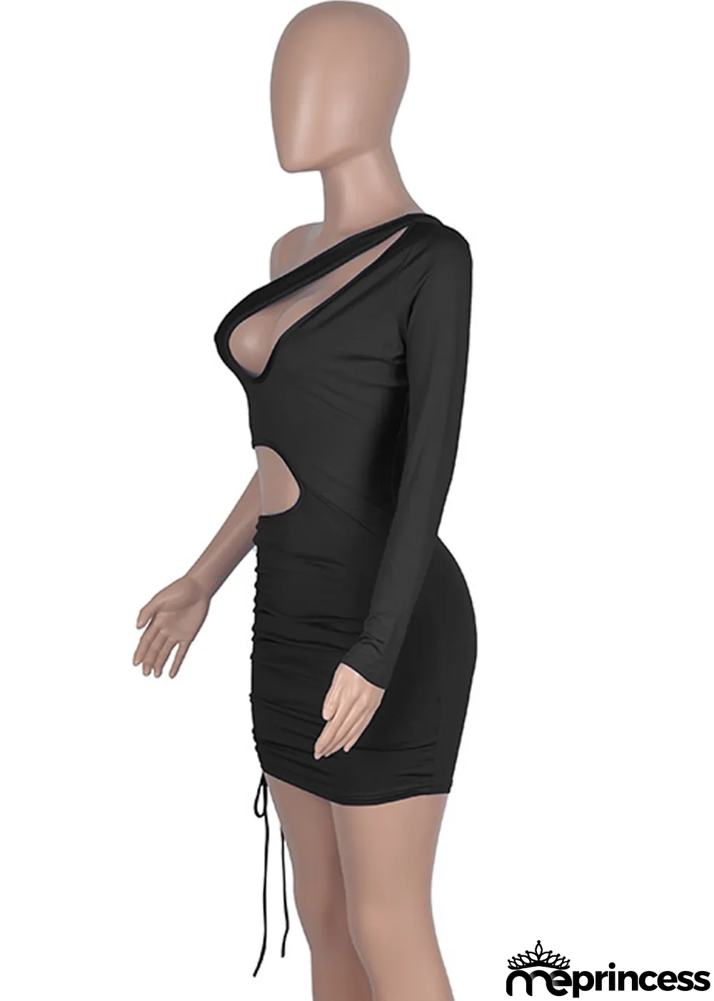 Summer Solid One Shoulder Cut Out Sexy Strings Bodycon Dress