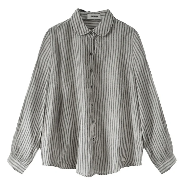 Linen Striped Long-Sleeved Casual Shirt