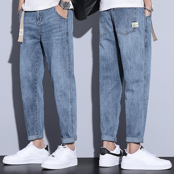 Trendy casual long loose straight jeans