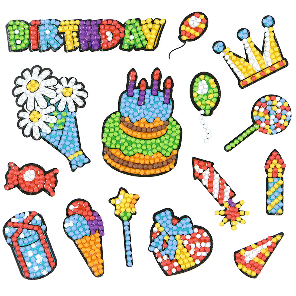 14pcs Kids Toy Stickers DIY Round Drill Diamond Painting Birthday Cake Set gbfke