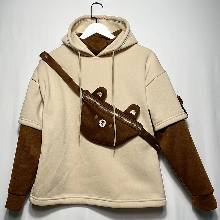 Women's Kawaii Fleece Bear Hoodie with Bag
