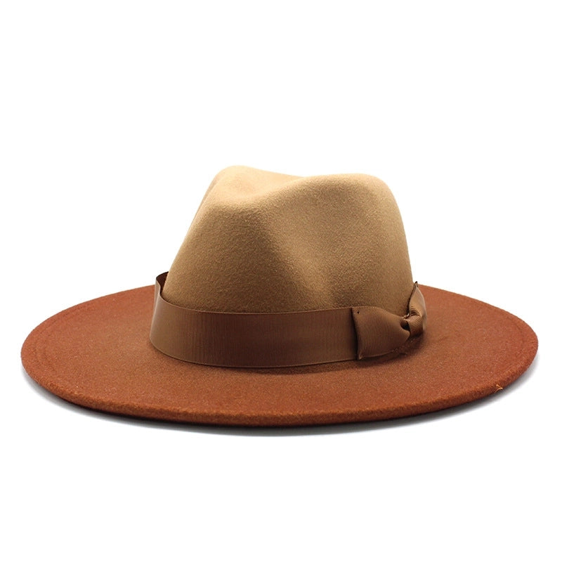 Style Big Brim Woolen Hat Gradient Color Two-color Jazz Hat Autumn And Winter Men’s And Women’s Hat Felt Hat JZ-013