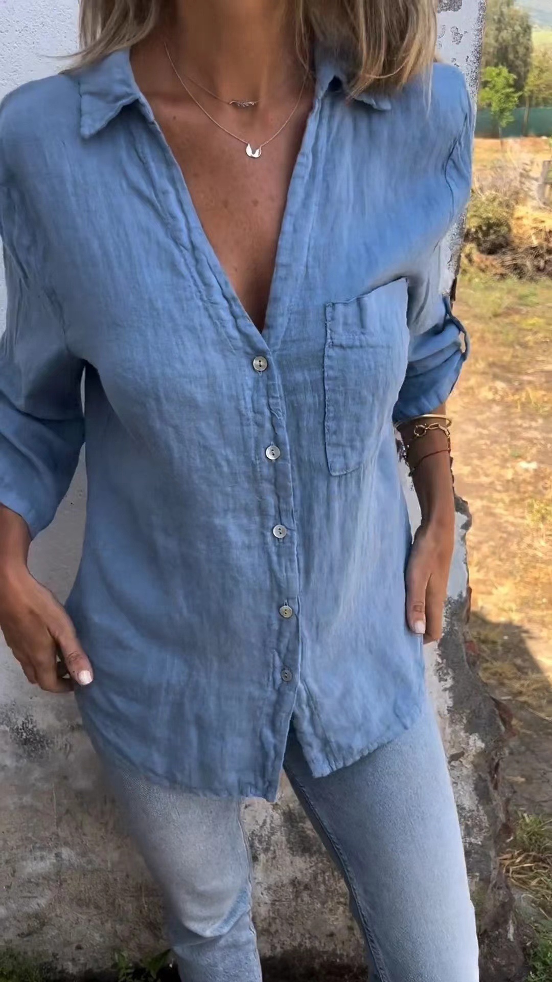 Mature Women Summer Solid Color Simple Shirt Tops