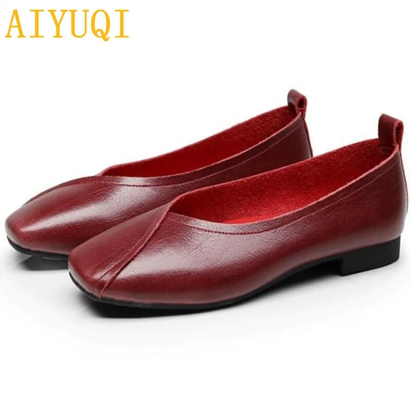 AIYUQI flat shoes  2021 new autumn genuine leather women flat shoes onon-slip Plus Size 35-43 Women casual shoes