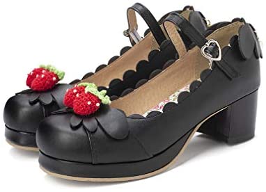 Women's Cute Lolita Shoes Mid Chunky Heel Mary Jane Pumps Novameme