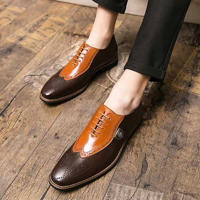 Men's Spring / Fall Classic / Casual / British Daily Outdoor Sneakers Walking Shoes Leather / Nappa Leather Breathable Non-slipping Wear Proof Dark Brown / Black
