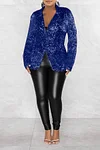 Women's Shiny Sequin Lapel Button Slim Front Blazer Coat