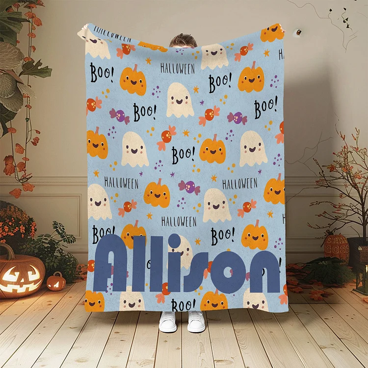 Personalized Blanket, Custom Blanket, Blanket for Kids, Custom Name Blanket, Halloween Blanket, Halloween Gift, Pumpkin and Ghost Blanket