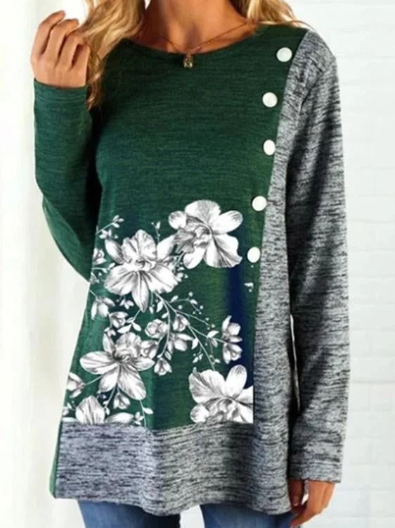 White Flower Green&Grey Joint Women Top