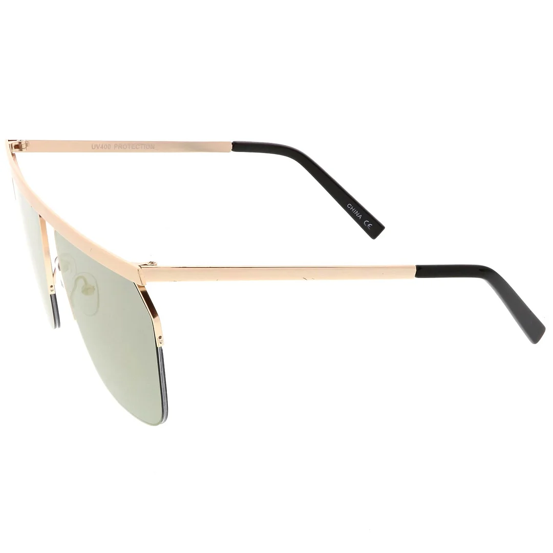 Overesize Modern Semi Rimless Aviator glasses Straight Crossbar Color Mirrored Flat Lens 63mm