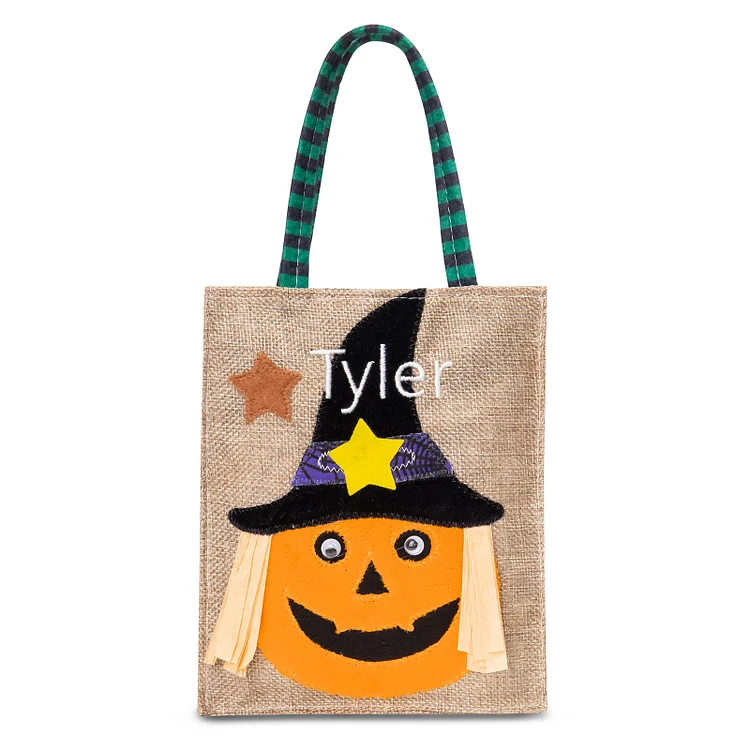 Pumpkin-Personalized 1 Name Halloween Tote Bags Custom Kids Halloween Trick or Treat Candy Bags with Handle Pumpkin